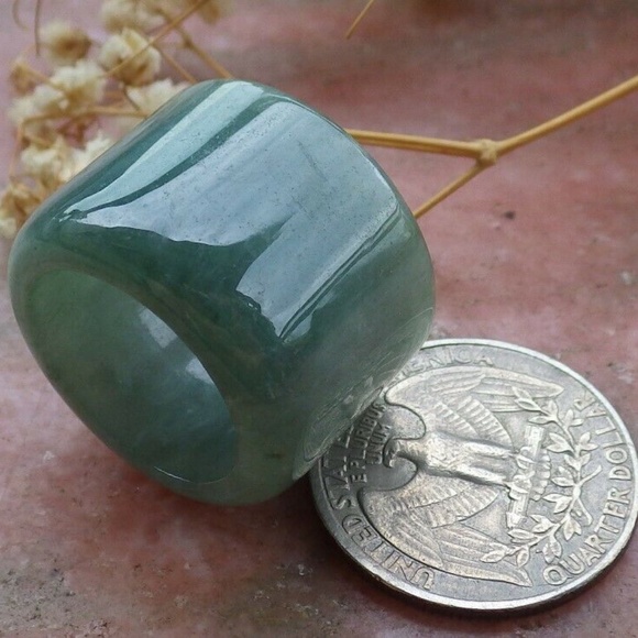 Certified Green 100% Natural A JADE Jadeite Thumb RING USA 7 戒指 - Picture 1 of 6